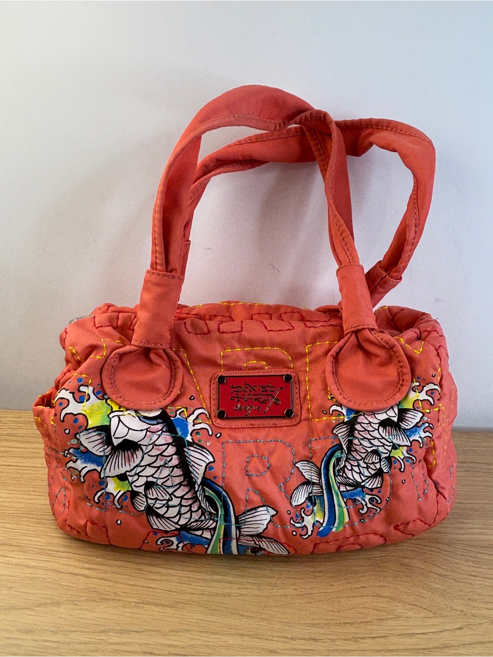 RARE Vintage Y2K Pink Don Ed Hardy Designs Koi Quilted Bag by Christian Audigier